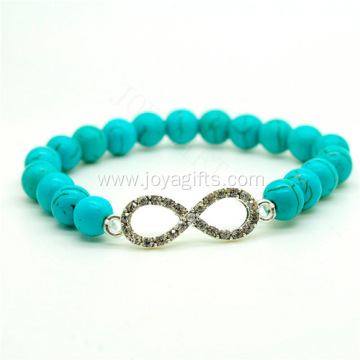 Turquoise 8MM Round Beads Stretch Gemstone Bracelet with Diamante 8-shape Piece